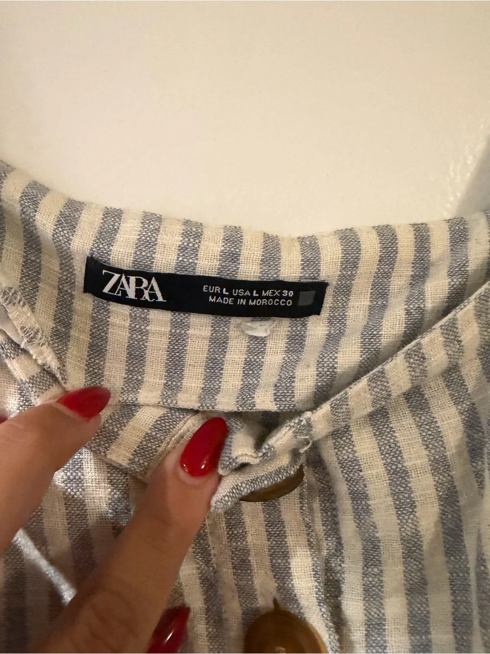 Zara Light Blue Striped Belted Romper L